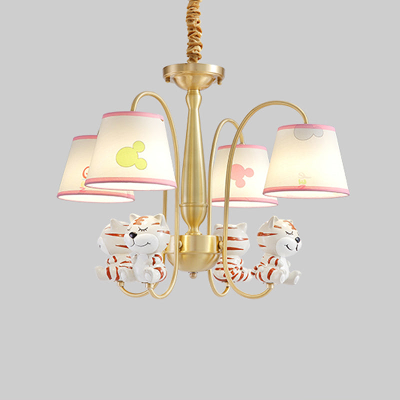 White Resin Nursery Chandelier With Animal Suspension Light & Empire Shade For Kids