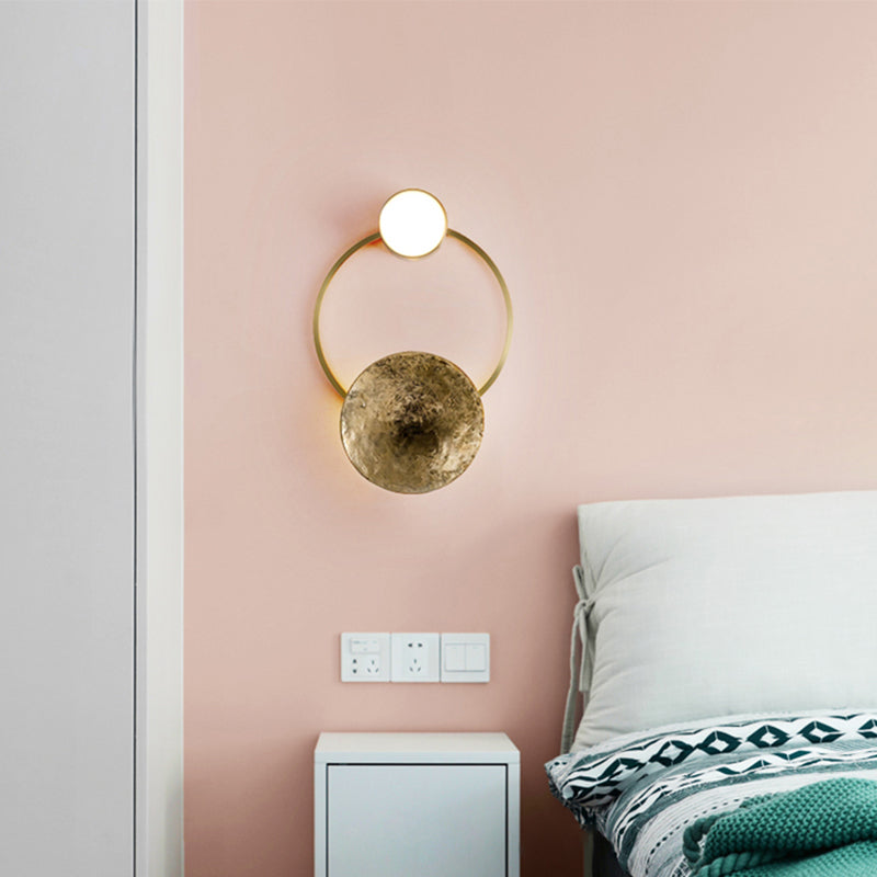 Minimalist Brass Orbit Wall Sconce - 10/12.5/17 Wide Light Fixture With White / 10