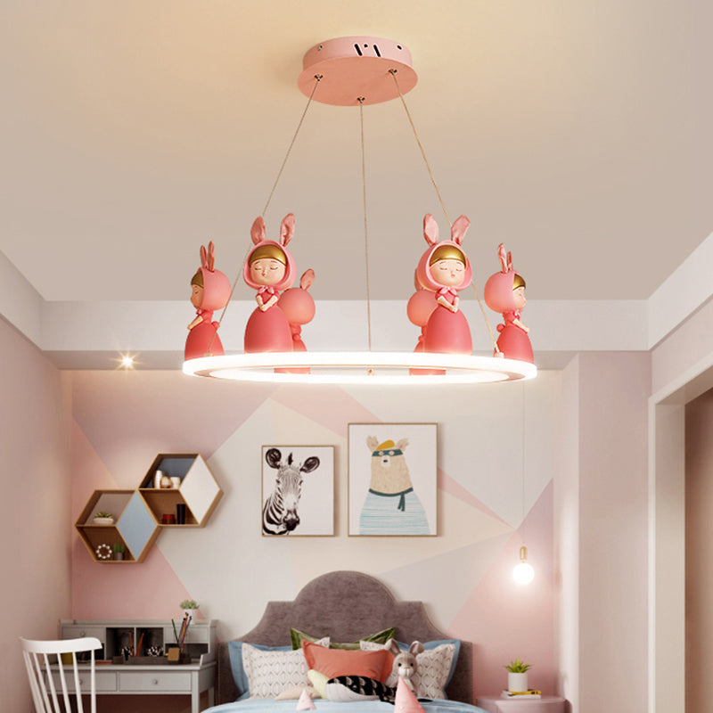 Kids Chandelier: Acrylic Circular Suspension Light With Decorative Figurine - Perfect For Nurseries