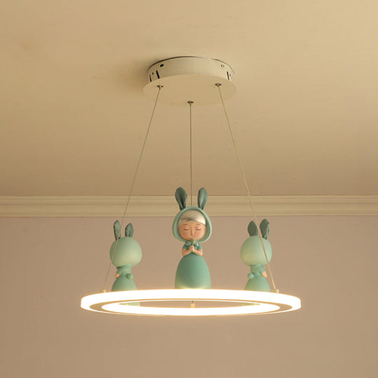 Kids Chandelier: Acrylic Circular Suspension Light With Decorative Figurine - Perfect For Nurseries