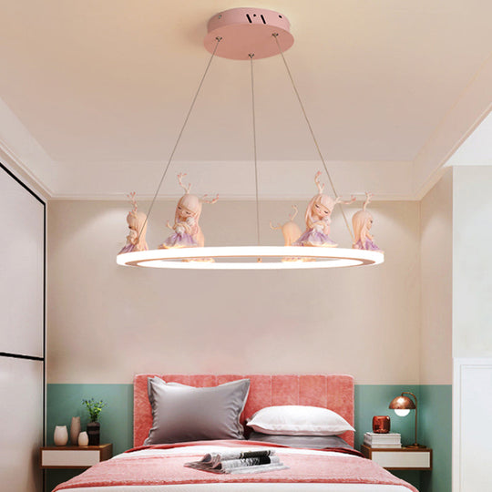 Kids Chandelier: Acrylic Circular Suspension Light With Decorative Figurine - Perfect For Nurseries