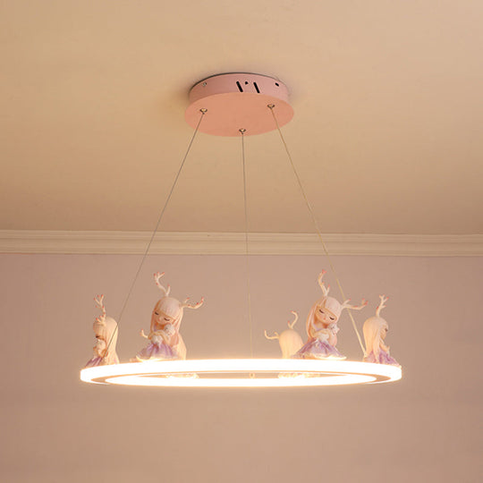 Kids Chandelier: Acrylic Circular Suspension Light With Decorative Figurine - Perfect For Nurseries