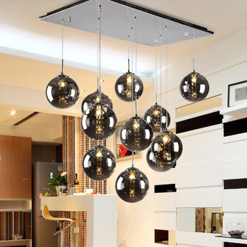 Minimalist Led Glass Pendant Light - Round Shaded Staircase Hanging Lighting 11 / Smoke Gray