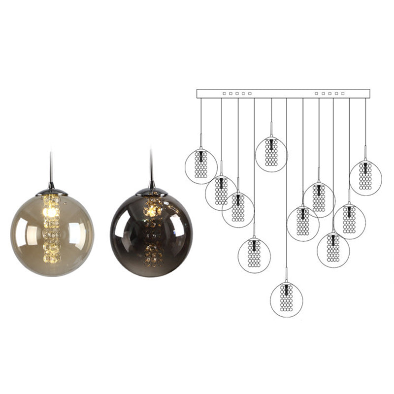 Minimalist Led Glass Pendant Light - Round Shaded Staircase Hanging Lighting