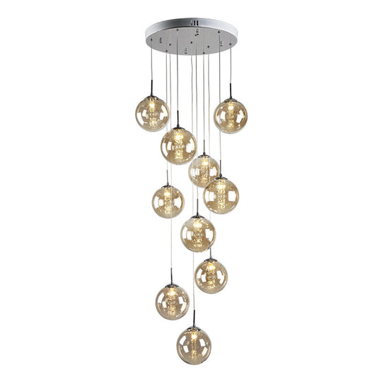 Minimalist Led Glass Pendant Light - Round Shaded Staircase Hanging Lighting