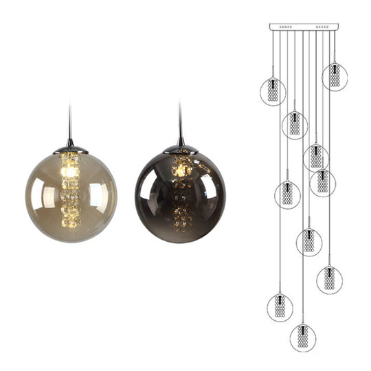 Minimalist Led Glass Pendant Light - Round Shaded Staircase Hanging Lighting