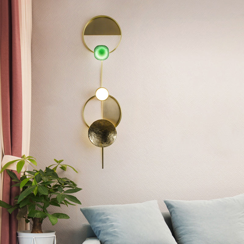 Minimalist Brass Orbit Wall Sconce - 10/12.5/17 Wide Light Fixture With White / 12.5