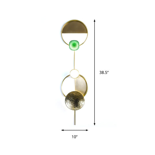 Minimalist Brass Orbit Wall Sconce - 10/12.5/17 Wide Light Fixture With White