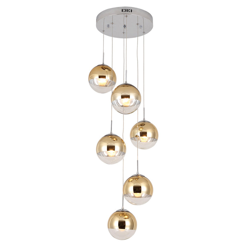 Aurora - Mirrored Glass Round Shade Suspension Light Simplicity 10 Heads Multi Light Pendant