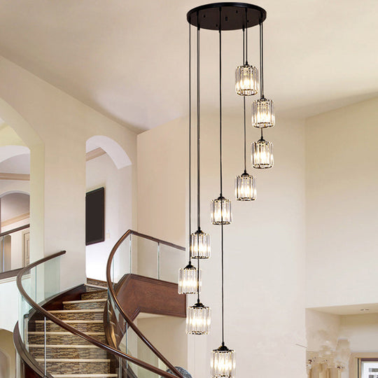 Modern  Spiral Multi Light Pendant Staircase Hanging Lighting in Black