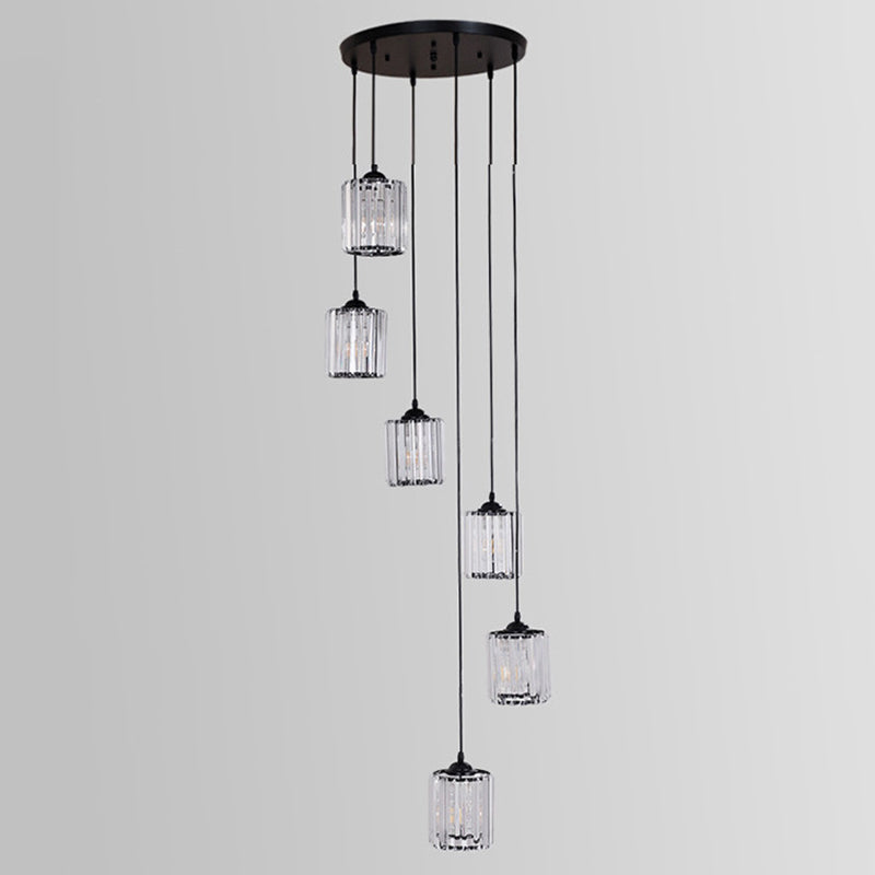 Modern Spiral Multi Light Pendant Staircase Hanging Lighting In Black