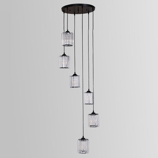 Black Spiral Crystal Pendant Light With Modern Staircase Design - Multi Hanging Fixture