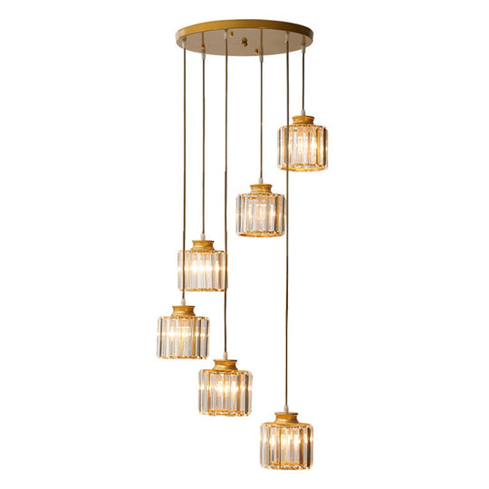 Isabelle - Modern Cylinder Staircase Multi Ceiling Light Clear Crystal Modern Suspension Light Fixture