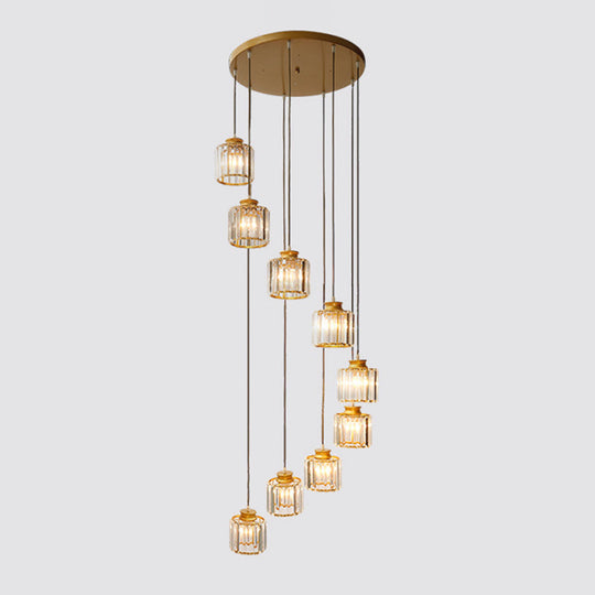 Cylinder Staircase Multi Ceiling Light Clear Crystal Modern Suspension Light Fixture