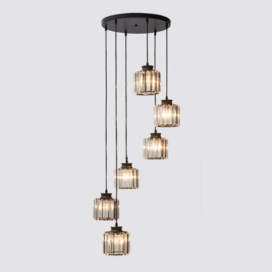 Isabelle - Modern Cylinder Staircase Multi Ceiling Light Clear Crystal Modern Suspension Light Fixture