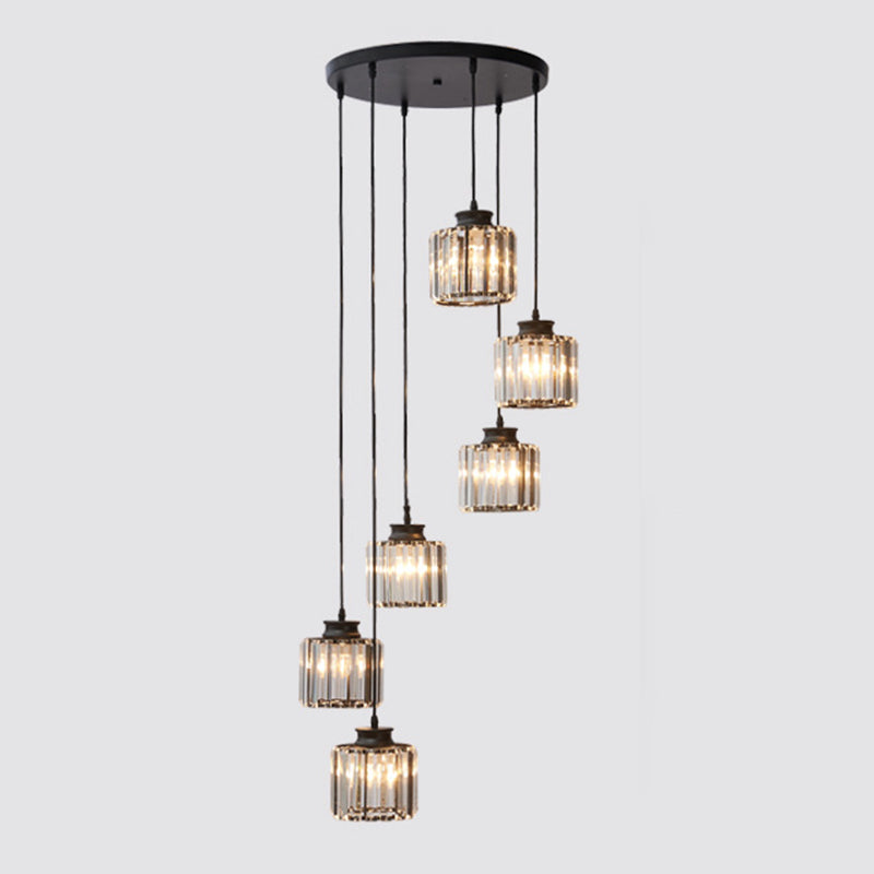 Cylinder Staircase Multi Ceiling Light Clear Crystal Modern Suspension Light Fixture