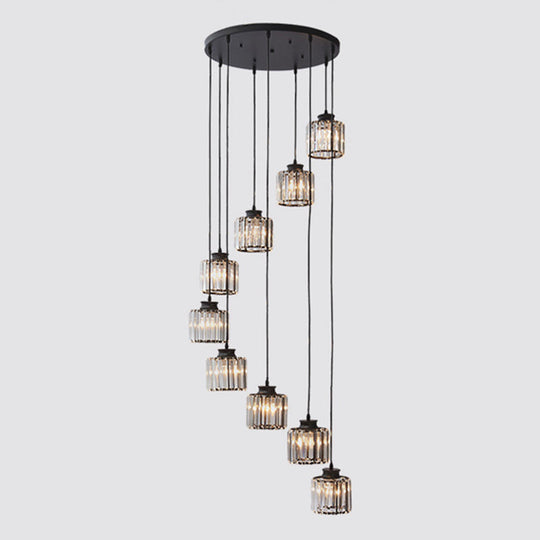 Isabelle - Modern Cylinder Staircase Multi Ceiling Light Clear Crystal Modern Suspension Light Fixture