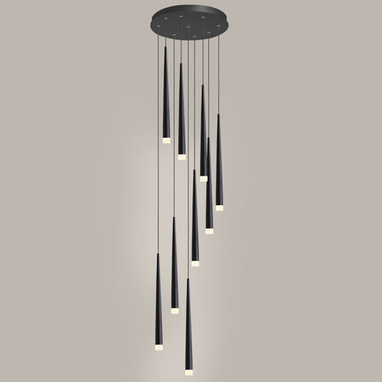 Sleek Metallic Spiral Ceiling Light With Acrylic Shade - Minimalistic Staircase Suspension Lighting