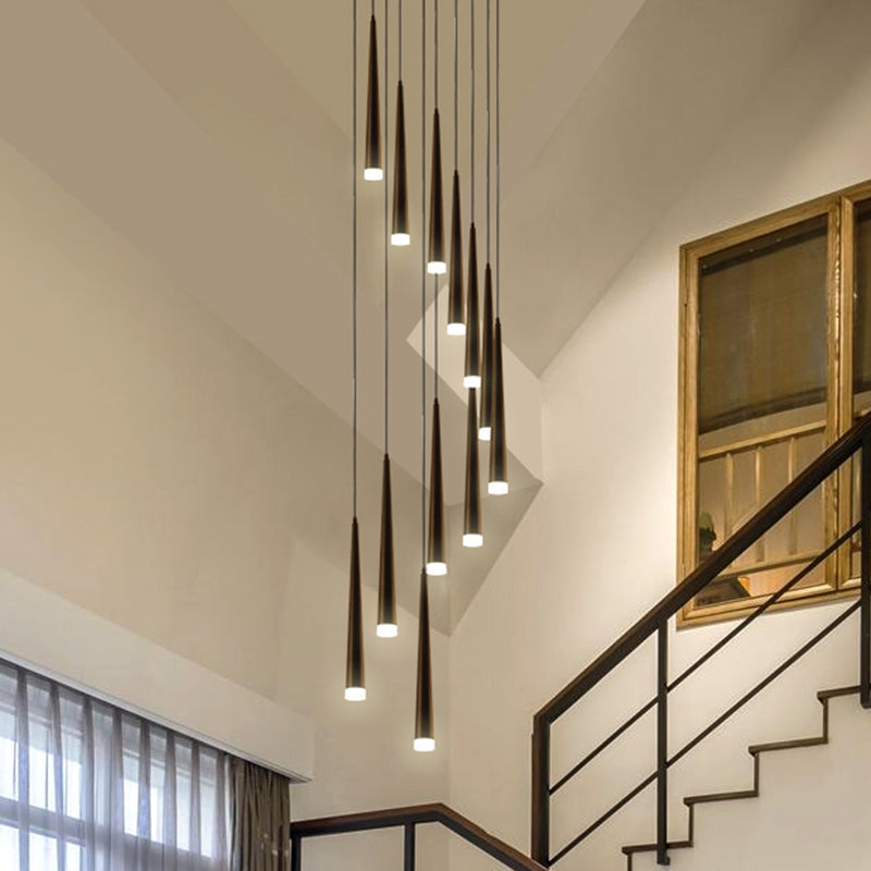 Sleek Metallic Spiral Ceiling Light With Acrylic Shade - Minimalistic Staircase Suspension Lighting