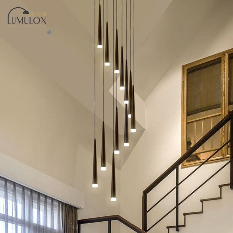 Minimalist Metallic Multi Ceiling Light  Staircase Suspension Lighting with Acrylic Shade