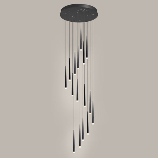 Sleek Metallic Spiral Ceiling Light With Acrylic Shade - Minimalistic Staircase Suspension Lighting