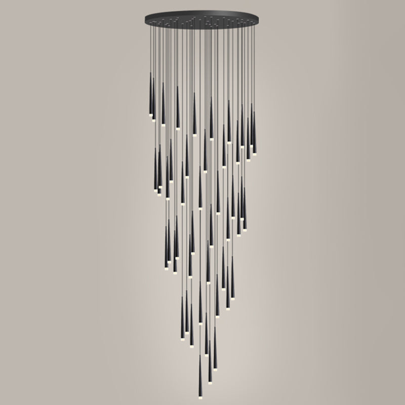 Sleek Metallic Spiral Ceiling Light With Acrylic Shade - Minimalistic Staircase Suspension Lighting