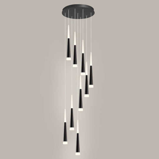 Sleek Metallic Spiral Ceiling Light With Acrylic Shade - Minimalistic Staircase Suspension Lighting