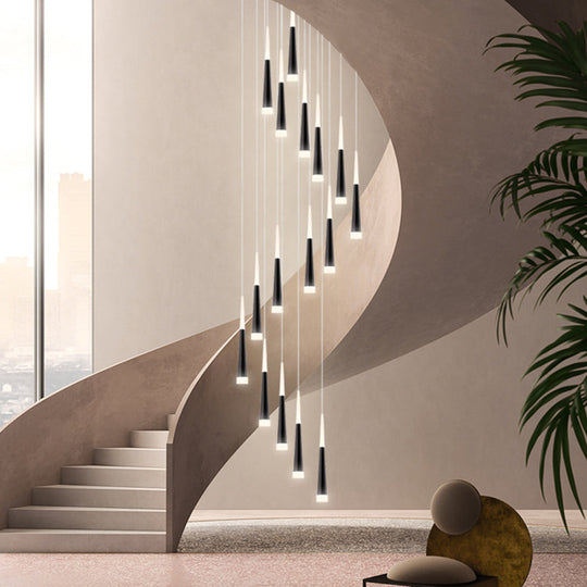 Sleek Metallic Spiral Ceiling Light With Acrylic Shade - Minimalistic Staircase Suspension Lighting