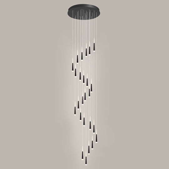 Sleek Metallic Spiral Ceiling Light With Acrylic Shade - Minimalistic Staircase Suspension Lighting