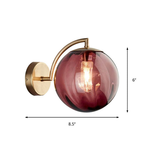 Postmodern Brass Ball Sconce Lamp - Red/Blue/Amber Glass Single Light Wall Fixture