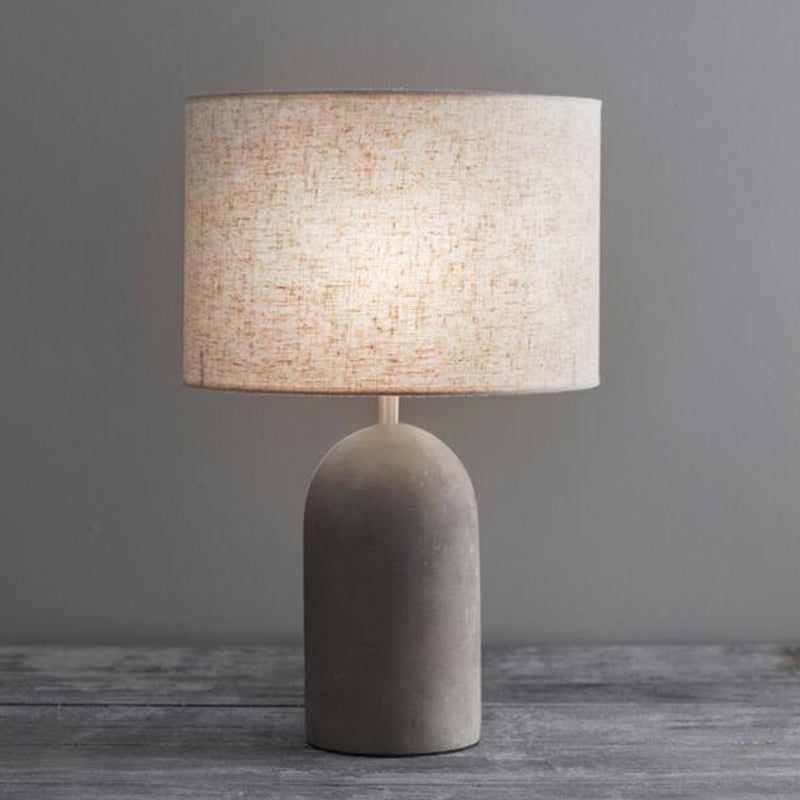 Modern Drum Nightstand Lamp: Fabric Shade Grey Cement Base