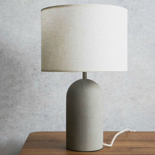 Modern Drum Nightstand Lamp: Fabric Shade Grey Cement Base