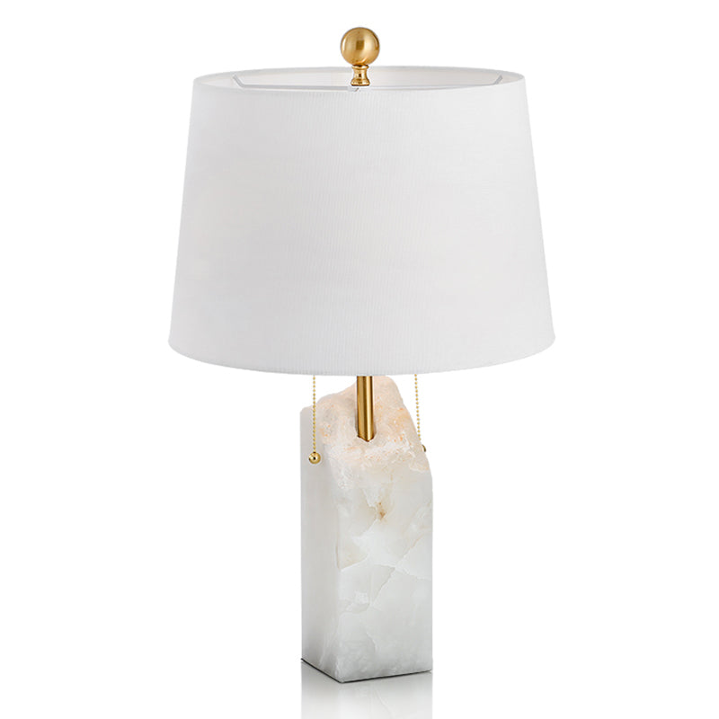 Minimalist White Table Lamp With Mica Base Single-Bulb Design And Pull Chain