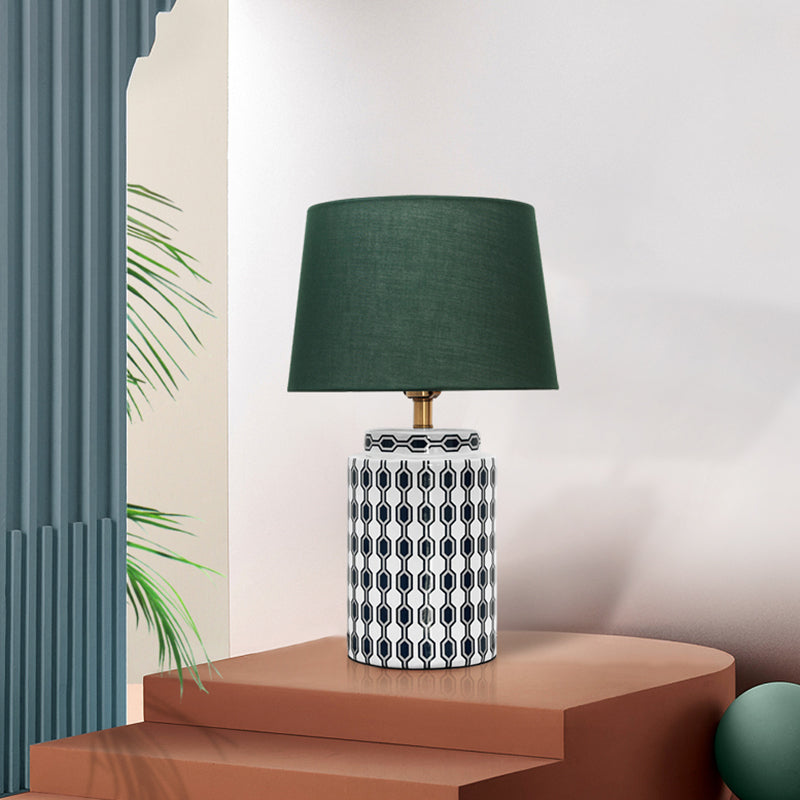 Green Ceramic Bedside Table Lamp With Empire Shade