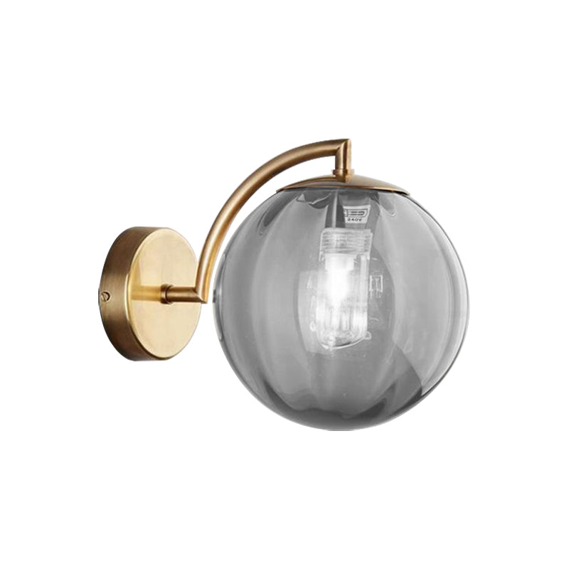 Postmodern Brass Ball Sconce Lamp - Red/Blue/Amber Glass Single Light Wall Fixture