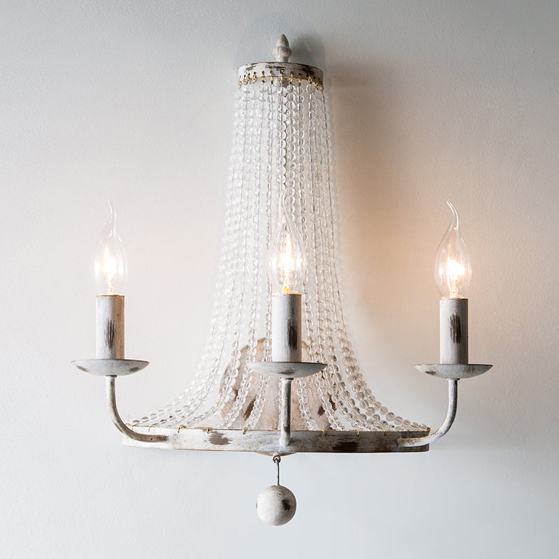 White Crystal Wall Mount Retro Light With Metallic Candlestick - Elegant And Timeless