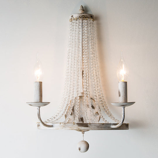 White Crystal Wall Mount Retro Light With Metallic Candlestick - Elegant And Timeless 2 /