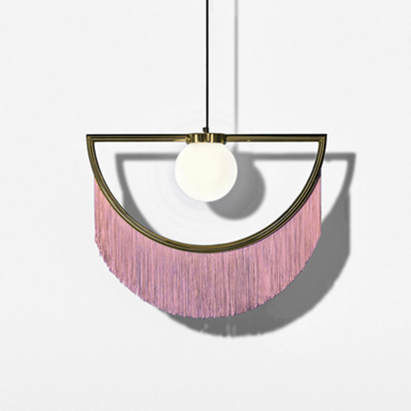 Acrylic Round Ceiling Light In Pink With Fringe Decor Single-Bulb Nordic Pendant For Living Room