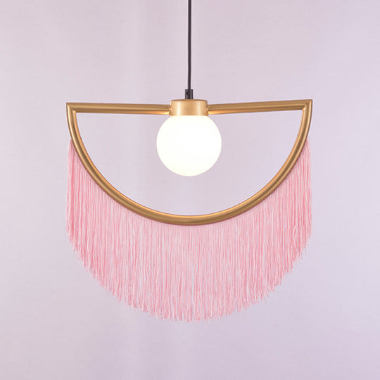 Minimalist Opal Glass Globe Suspension Light: 1-Light Hanging Lamp With Elegant Fringe