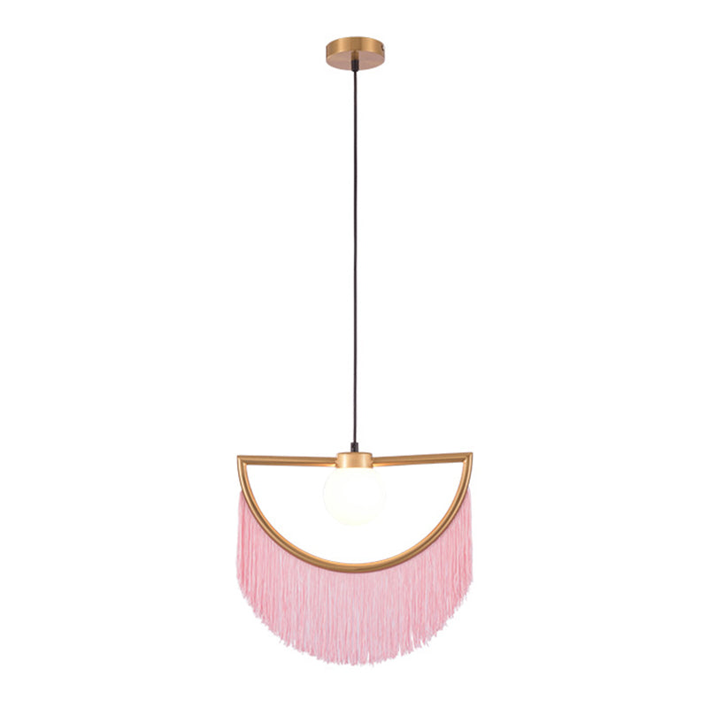 Minimalist Opal Glass Globe Suspension Light: 1-Light Hanging Lamp With Elegant Fringe