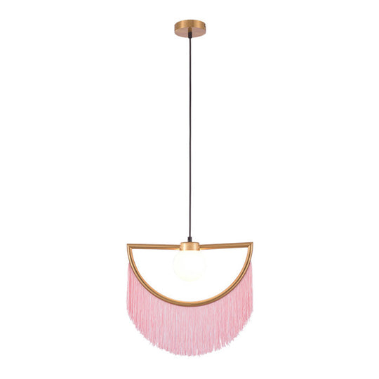 Minimalist Opal Glass Globe Suspension Light: 1-Light Hanging Lamp With Elegant Fringe