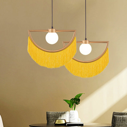 Minimalist Opal Glass Globe Suspension Light: 1-Light Hanging Lamp With Elegant Fringe Yellow / 15