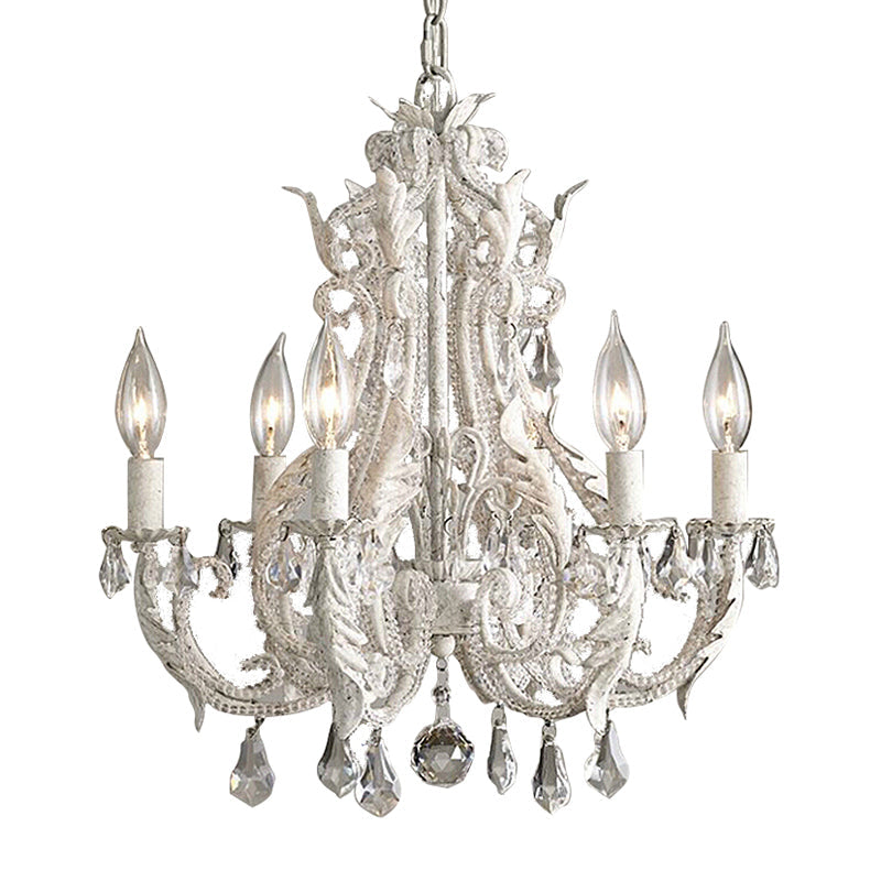 Retro Style Metallic Chandelier With Crystal Beaded Arms - 6 Bulb Suspension Light