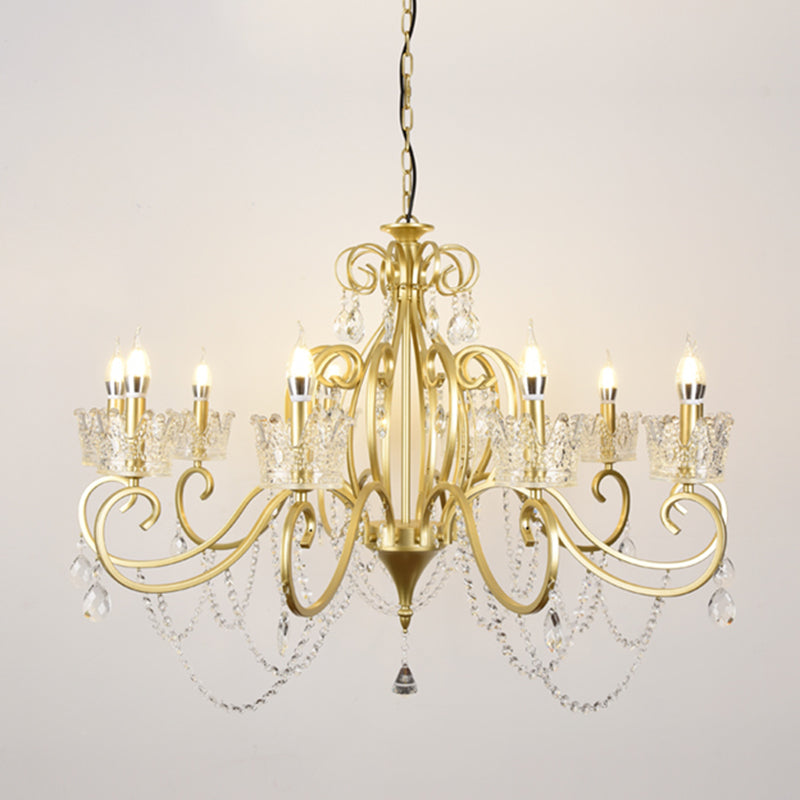 Classic Crystal Chandelier Pendant Light With Metallic Candlestick Gold / Large B