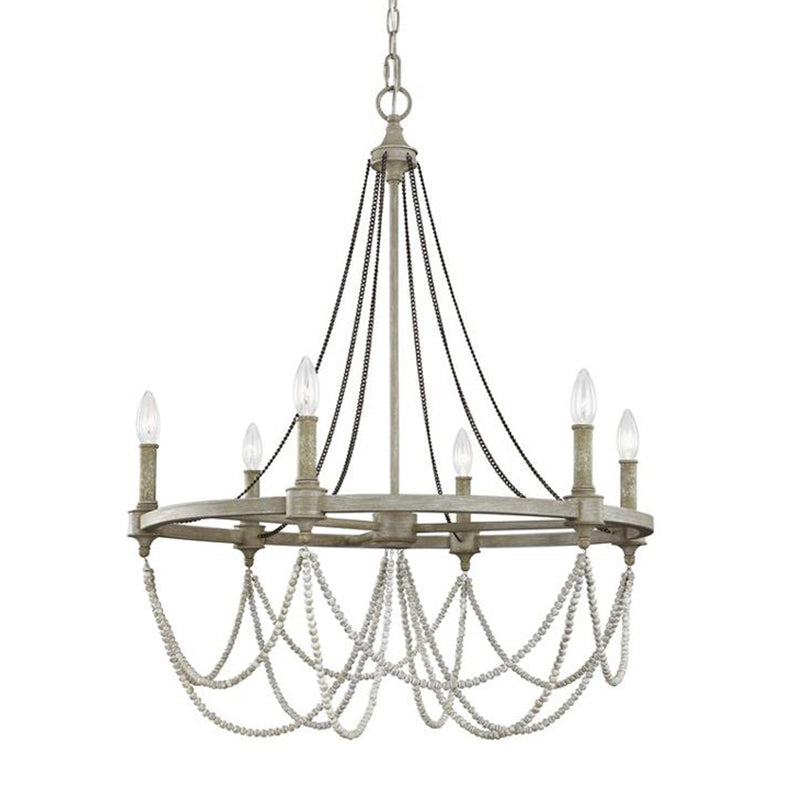 Vintage Grey Metallic Candle Chandelier With Crystal Bead Dining Room Pendant Light