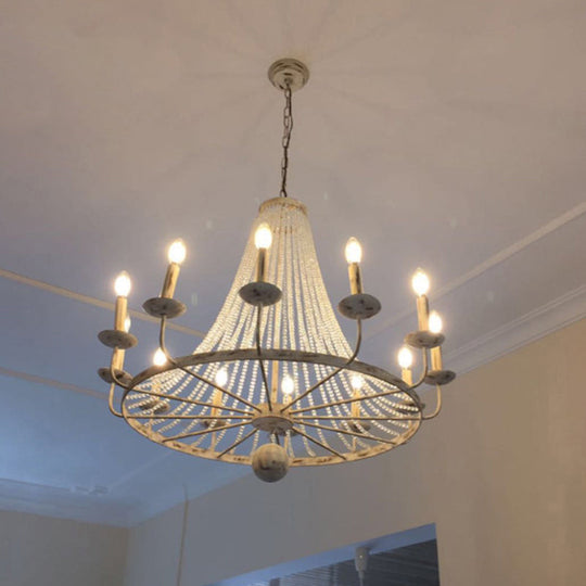 Vintage Crystal Bead Candelabra Chandelier Pendant Light