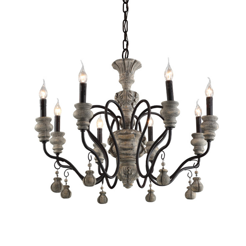 Traditional Wooden Candelabra Ceiling Chandelier For Dining Room With Curved Rustic Arm