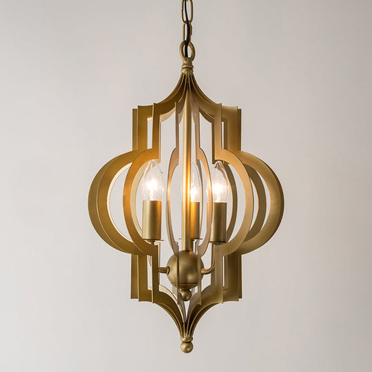 Retro Quatrefoil Gold Pendant Chandelier 3-Bulb Metallic Light Fixture