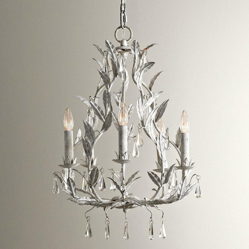 Retro Suspension Light - 5-Head Metallic Chandelier With Hanging Crystal