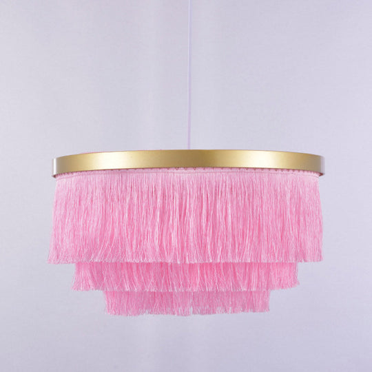 Minimalist Gold Fringe Ceiling Light: Layered Hanging Lamp For Living Room